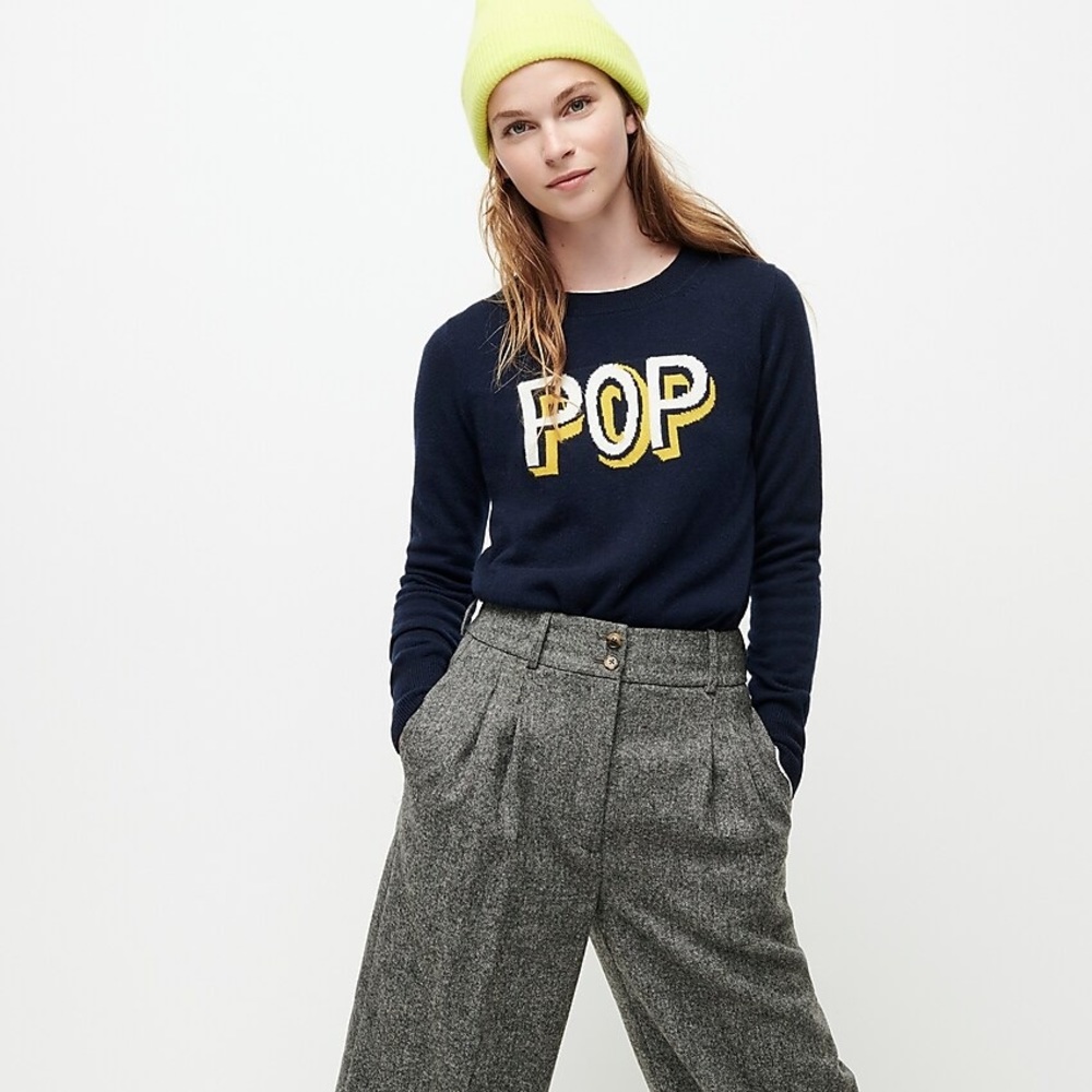 EUC J. Crew 100% Cashmere everyday crewneck sweater in pop, navy, size S